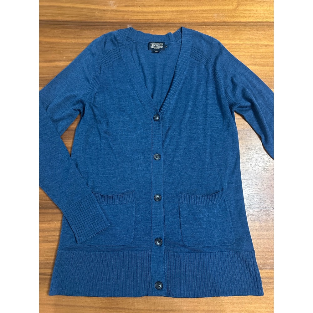 Pendleton Cardigan 100% Merino Wool Womens Small Blue V-Neck Button Front